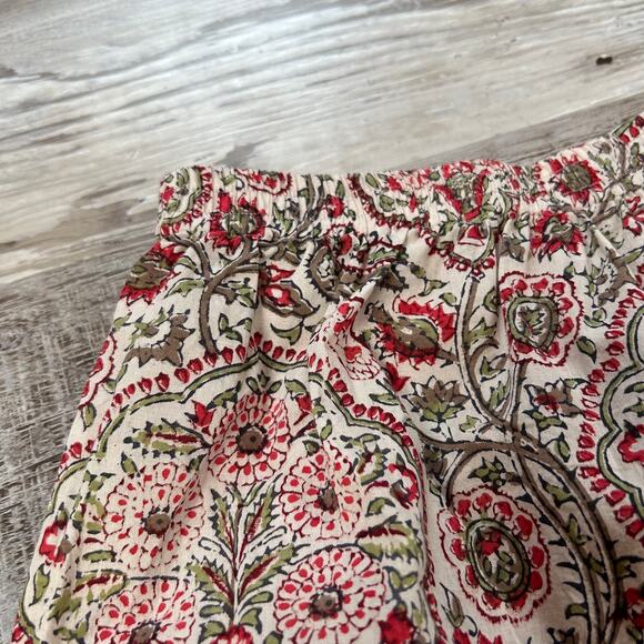 Anokhi India Block Print Cotton Shorts Red Floral Paisley Elastic Waist L - Picture 2 of 10
